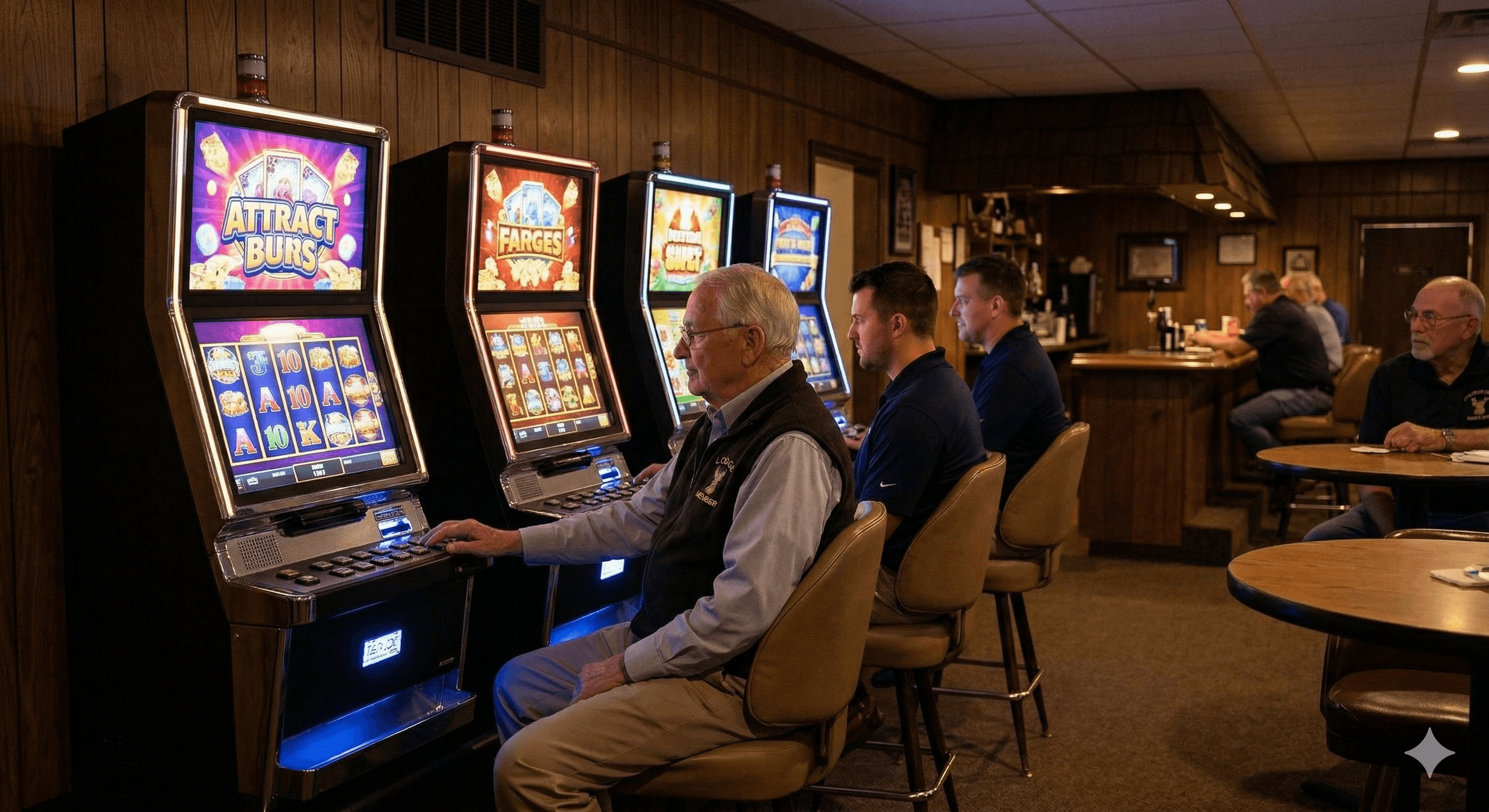 Gaming club floor with licensed gaming machines